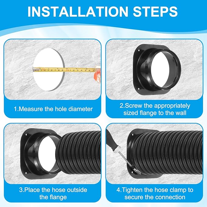 PATIKIL 6 Inch Duct Connector Flange, 2 Pack ABS Plastic Straight Pipe Flange Dryer Vent Connector with Clamp for Air Heating Cooling Ventilation HVAC System, Black