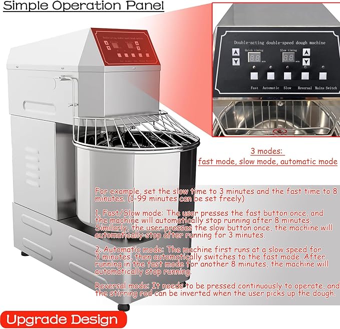 INTSUPERMAI Commercial Dough Mixer Machine 20QT Stand Flour Mixing Machine Electric Food Stand Mixer with Double Action Double Speed Spiral Mixing Time Setting 110V 20L Capacity