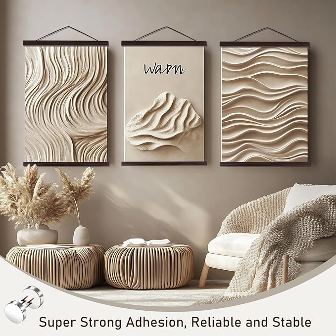 2 Pack Magnetic Poster Hanger Frame, 9x24 9x12 9x11 Light Wood Wooden Magnet Canvas Artwork Print Dowel Poster Hangers Frames Hanging Kit (Walnut, 9", 2 Packs)