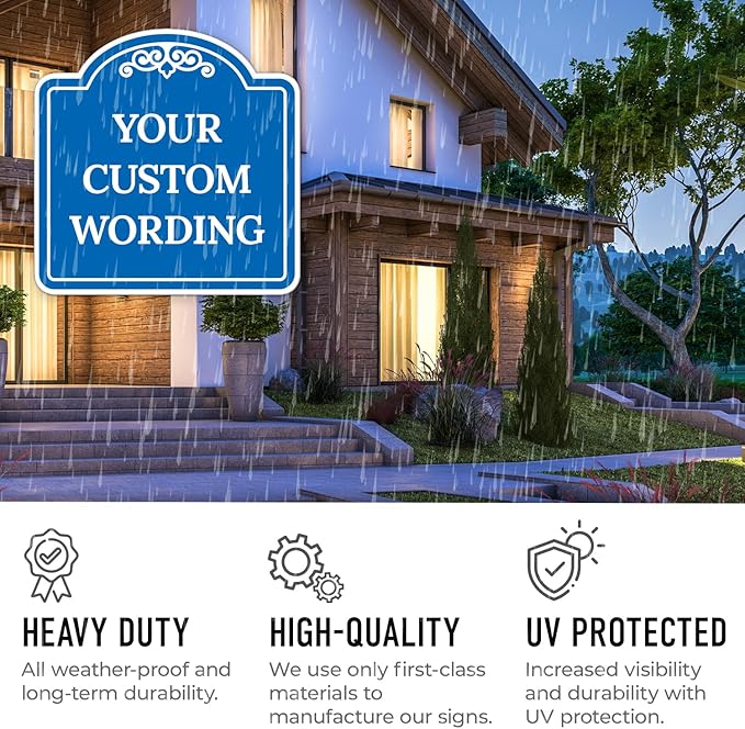 Custom Decorative Sign, Personalized Metal Sign for Business, Driveway, Home, Airbnb, Office Door Plaque, Blue Background, 18x18 Inches, ACM, Fade Resistant, Made in USA