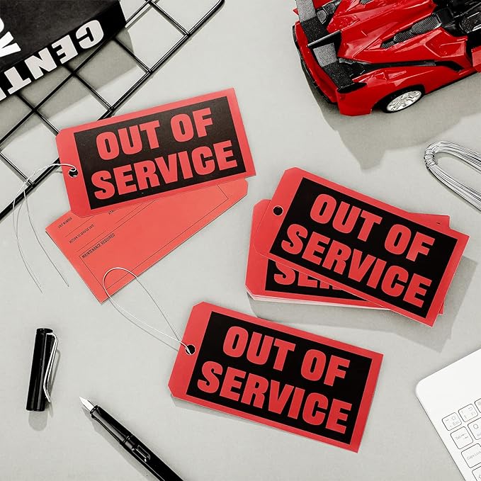 Spakon Out of Service Tags 6.22 x 3.15 Inches Maintenance Required Red Tags with 12 Inches Wires Attached for Machine Equipment Inspection Maintenance(50 Packs)