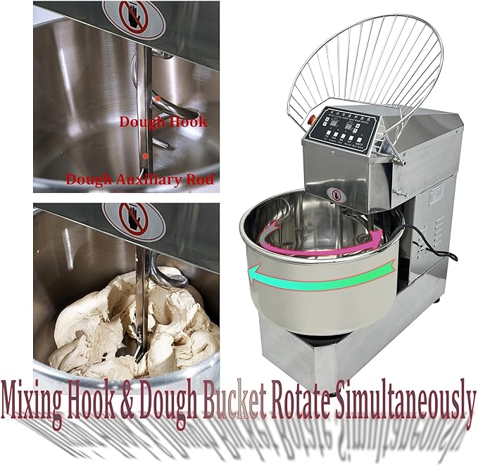 INTSUPERMAI Commercial Dough Mixer, 40QT Stand Flour Mixing Machine, Double Action Double Speed, with Dough Cutter, 110V/1800W Electric Food Stand Spiral Mixer