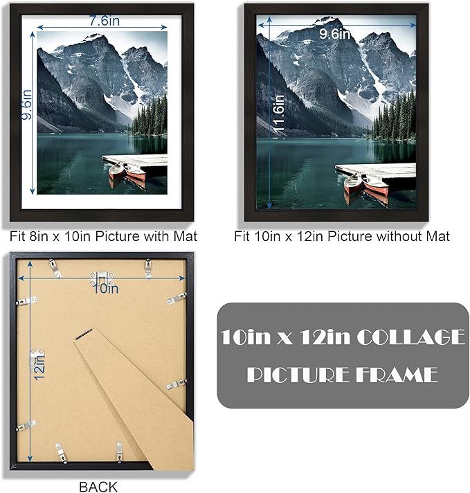 10x12 Picture Frame with Real Glass - Display Pictures 8x10 with Mat or 10 x 12 without Mat, Photo Frame for Wall or Table Top Display(Black, 3 Pack)