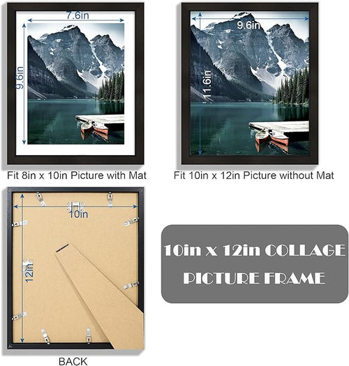 10x12 Picture Frame with Real Glass - Display Pictures 8x10 with Mat or 10 x 12 without Mat, Photo Frame for Wall or Table Top Display(Black, 3 Pack)
