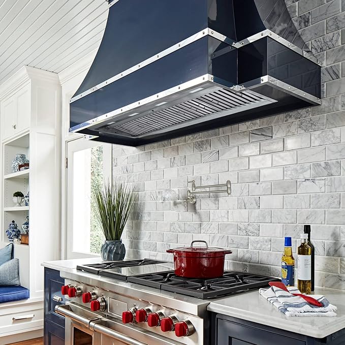 Akicon Range Hood Insert 54 Inch, 1200 CFM Built-in Kitchen Hood with 4 Speeds, Ultra-Quiet Stainless Steel Ducted Vent Hood Insert with Dimmable LED Lights and Dishwasher Safe Filters (Warm White)