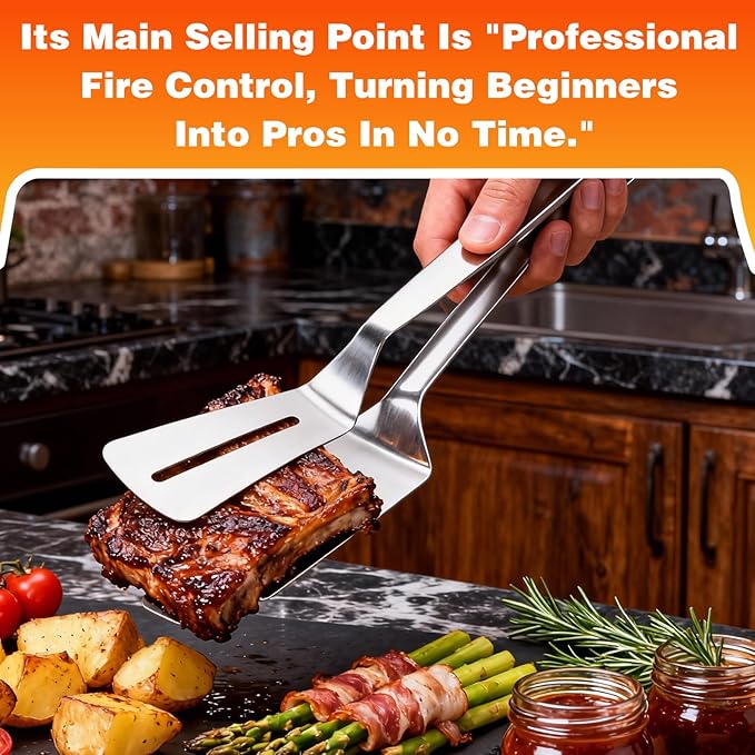 2PCS Stainless Steel Grill Clamp, Anti-Scald Extended Handle Spatula Tong, Steel Double-Sided Shovel Clip For Grilling Meat, Fish And Pancakes (A)
