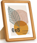 Axeman 6x8 Picture Frame - Solid Teak Wood Frame With Mat for 5x7 - Rounded Corner 6x8 Frame with Tempered Glass for Tabletop Display