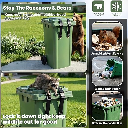 2 Pcs Bear Proof Trash Can Locks, Heavy - Duty Trash Bin Lock, Trash Can Locks for Animals, Trash Can Lid Lock, Secure Lid Lock for Outdoor Indoor Trash Cans to Keep Raccoons Bears Strays Out