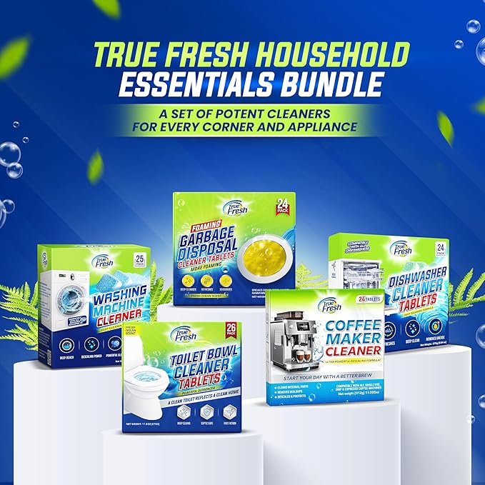 True Fresh Dishwasher Cleaner & Deodorizer Tablets 24-Pack – Deep Clean, Fresh, Sparkling Dishwasher Cleaning Tablets for Spray Arms, Filters & Drains – Removes Grease, Residue & Hard Water Buildup
