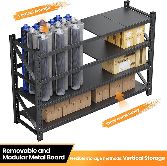 60"W Metal Shelving Units, 5000LBS Garage Shelving Heavy Duty, 24" Deep Large Storage Shelves, 4 Tier Tall Steel Industrial Shelving , Adjustable Standing Shelf for Warehouse / Shop 60"W x 24"D x 70"H