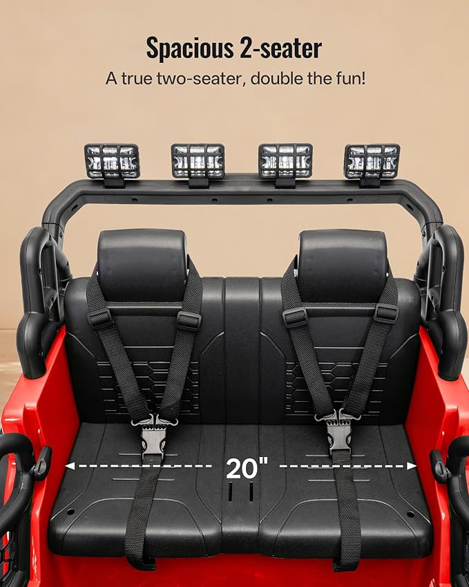 2 Seater Ride on Car Toy, 12V Electric Car for Kids 4-8 with Remote Control, Capacity 110 lb, LED Light - Red