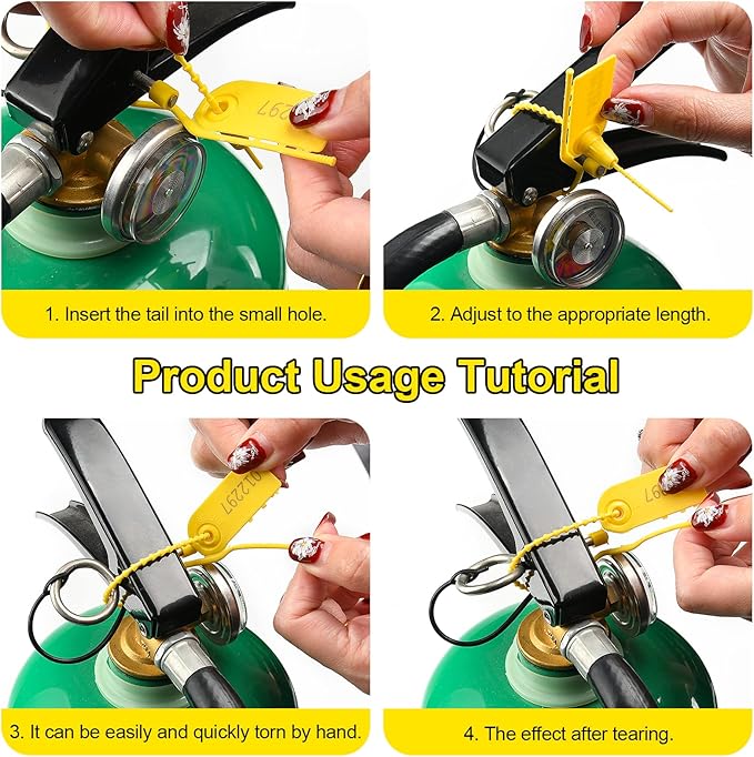 1000 PCS Plastic Tamper Seals Pull Tight Security Seals Tags Breakaway Seals Numbered Zip Ties Disposable Self-Locking Ties for Fire Extinguisher, Tear Off Type, 210mm Length