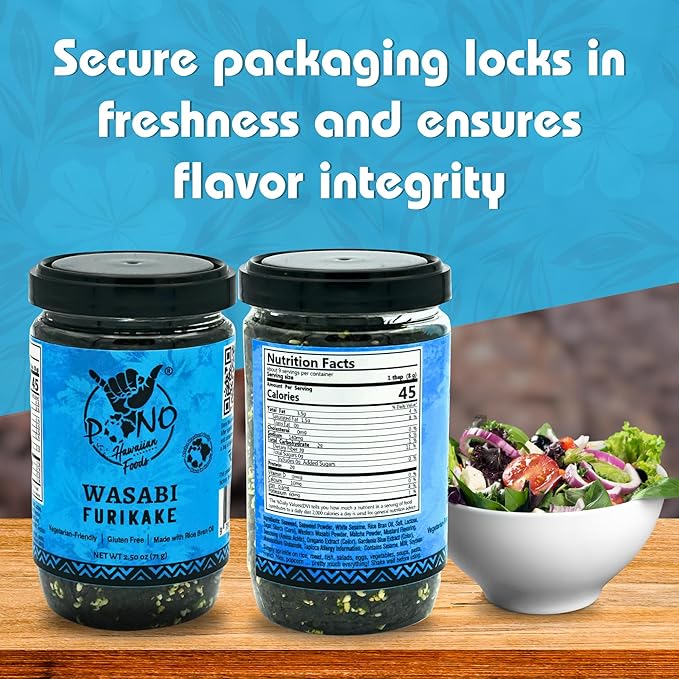 Pono Hawaiian WASABI NORI Furikake RiceSeasoning Premium Ingredients-Gluten-Free and Non-GMO-Multi Purpose Rice Seasoning–Free from Preservatives and Artificial Colors–Japanese Seasoning-2.5 oz (71g)