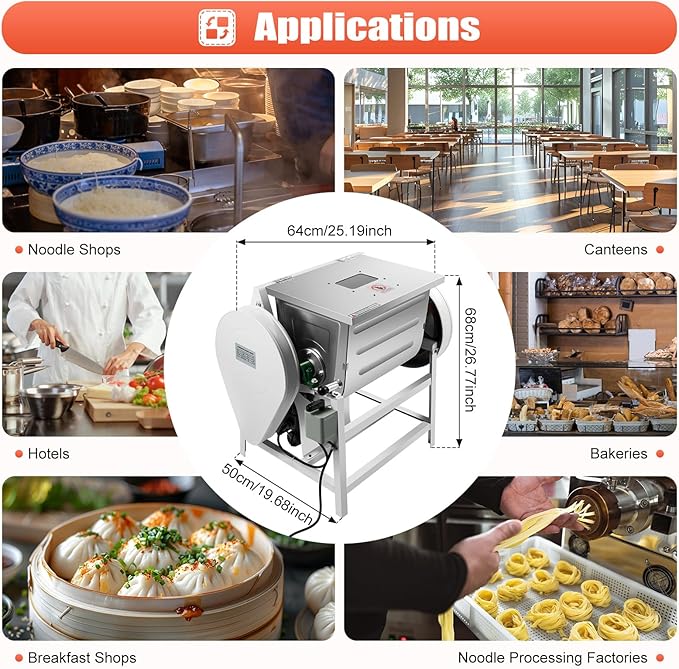 Commercial Dough Mixer 30Qt Commercial Food Mixer 1500W 110V Electric Dough Mixer Heavy Duty Dough Blender Kneading Machine with 90 Degree Tilt for Bakery Pizzeria Restaurant School