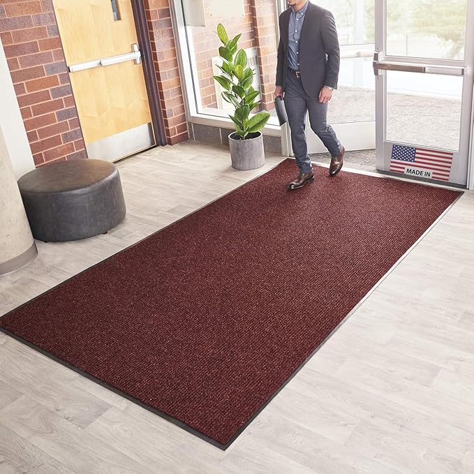 Consolidated Plastics Brush Dry Mat - Made in USA, Heavy-Duty Commercial DoorRug for Indoor/Outdoor Entryways, Non-Slip Backing for High-Traffic Areas (3' W x 10' L, Red)