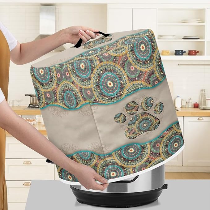 Xoenoiee Boho Mandala Dog Paw Print Kitchen Appliance Dust Cover with Pockets, Electric Pressure Cooker Cover Compatible with Rice Cooker Cover Air Fryer Cover, for 3 Quart