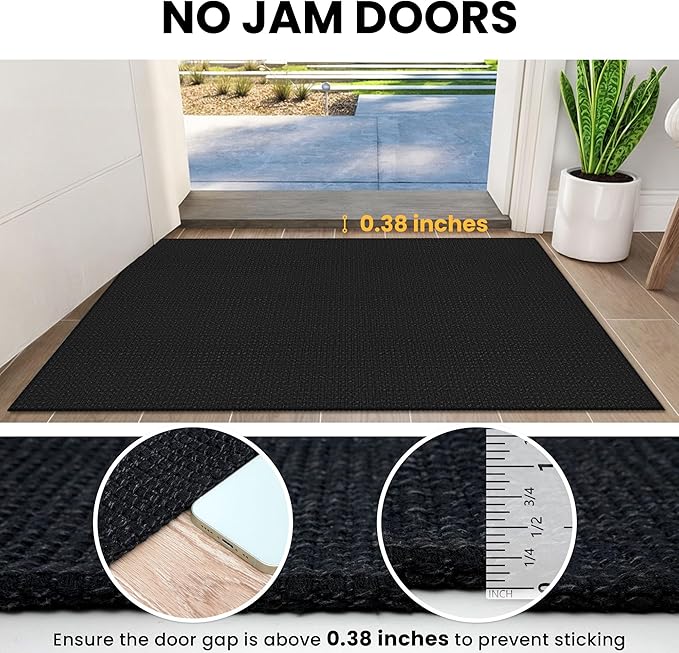 IOHOUZE Washable Runner Rug 2x6 Non Slip Runners for Hallways Entryway Runner Indoor, Kitchen Rugs Woven Cotton Floor Carpet for Kitchen Hall Entrance Bedroom, Black/Grey