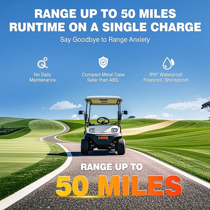 48V 105Ah Self-Heating Lithium Golf Cart Battery, Built-in Smart 200A BMS, with Touch Monitor & Mobile APP, 4000+ Cycles LiFePO4 Battery, Max 10.24kW Power Output, Perfect for Golf Carts
