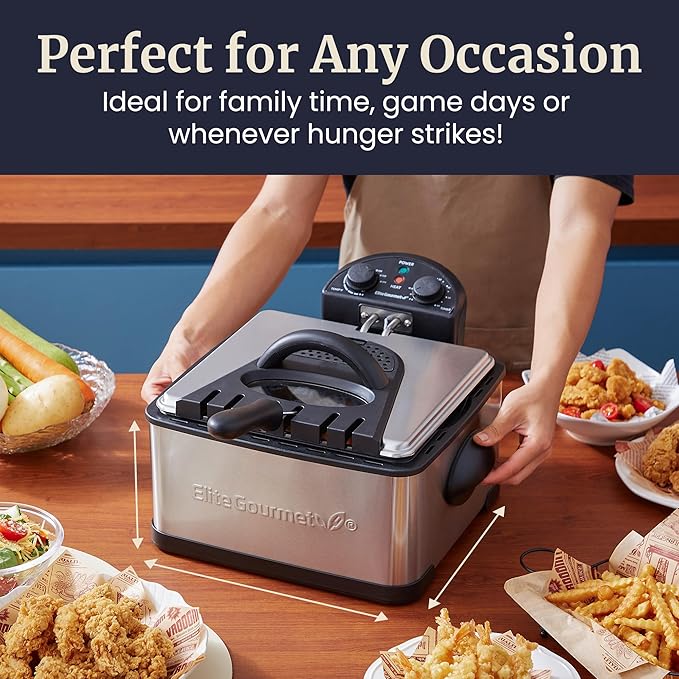 Elite Gourmet EDF-401TXB Electric 4.5 Qt. / 17 Cup Immersion Deep Fryer 3-Baskets, 1700-Watt, Timer Control, Adjustable Temperature, Lid with Viewing Window and Odor Free Filter