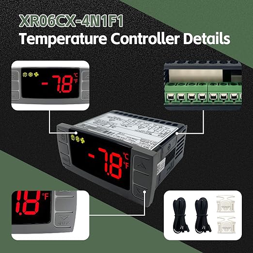 XR06CX-4N1F1 Temperature Controller with NTC Temperature Sensor Probe Compatible with Dixell XR06CX-4N1F1 Temperature Thermostat Fit for 120V 50-60Hz Commercial Refrigerators/Freezer (with Clasp)