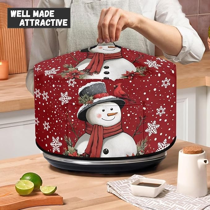 Snowman Cardinal Snowflake Print Slow Cooker Dust Cover Protective with Pocket Keep Appliance Clean Fit Most 6-8 Quart Crock Pot Kitchen Appliance Accessories for Christmas Decor