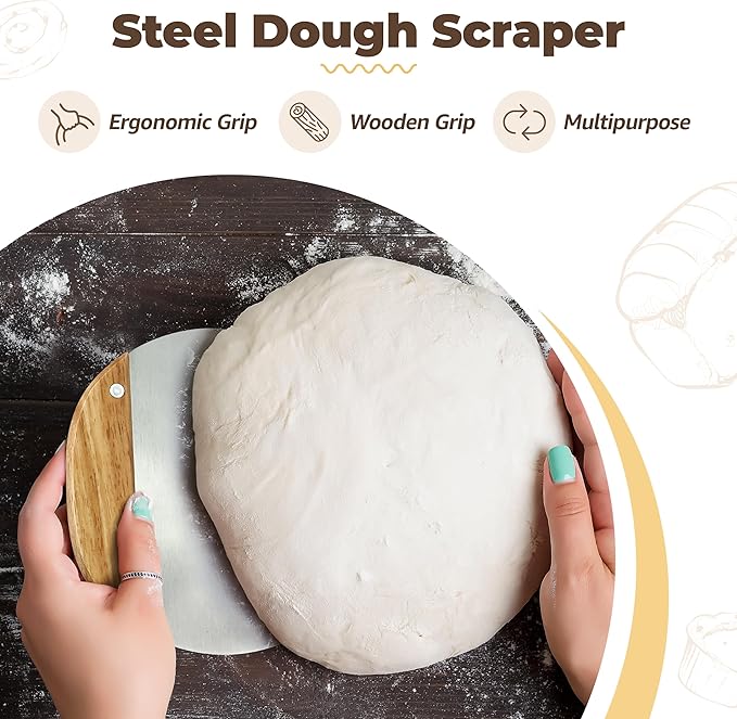 9" Banneton Bread Proofing Basket Set of 2 – Round & Oval Rattan, Sourdough Starter Kit, Includes Lame, Dough Scrapers, Linen Liner Cloth, Dough Whisk, Bread Bag