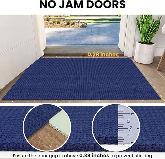 IOHOUZE Washable Area Rug 4x6 Non Slip Rubber Backed Woven Rugs for Entryway Indoor Bedroom Rugs Kitchen Rug Floor Throw Carpet for Entrance, Living Room, Royal Blue/Navy