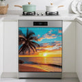Tropical Palm Dishwasher Magnet Cover,Sunset Sea Beach Kitchen Decor Waterproof Refrigerator Magnet Appliance Cover Protector,23Wx26H Inches