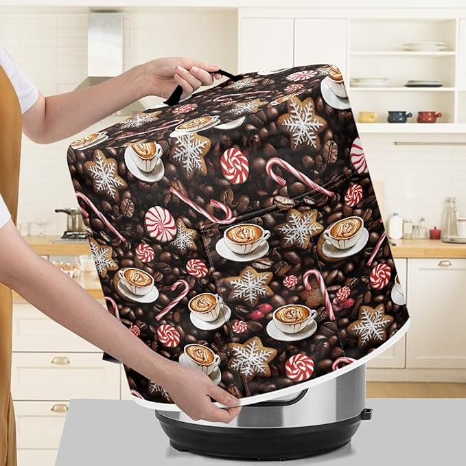 Coffee Dust Cover for Kitchen Instant Pot Accessories Appliance Cover Quart Pressure Cooker Air Fryer Rice Cooker Kitchen Appliance Dust Covers with Storage Pockets Size M