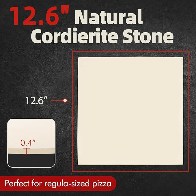 12.6" Square Pizza Stone, Heavy Duty Cordierite Pizza Pan for Grilling & Pizza Oven, High Temperature Resistant Baking Stone for Pizza, Bread, Meat