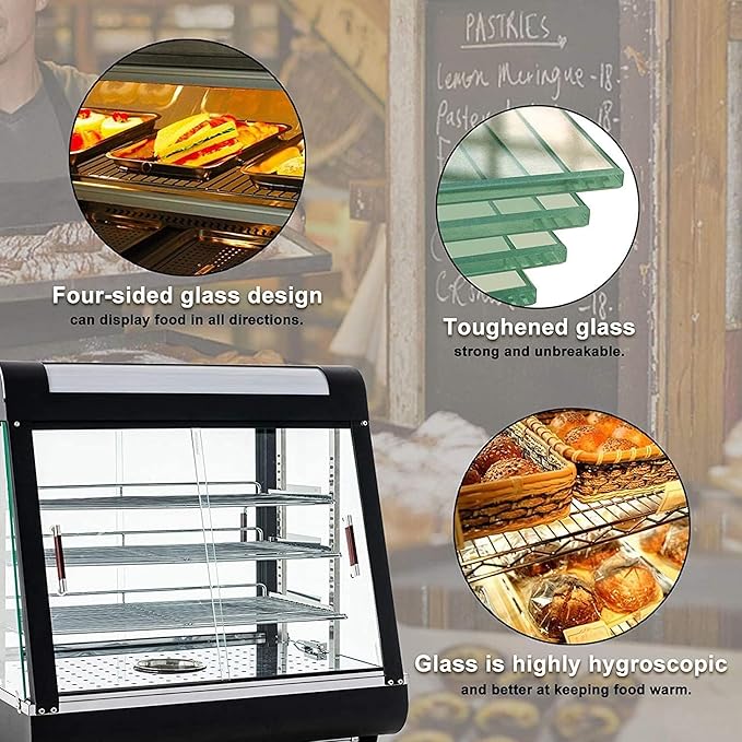 26'' Food Warmer Display Hot Food Countertop Case Commercial Buffet Restaurant Heated Cabinet 3 Tier Food Showcase for Catering Pizza Empanda Pastry Patty Warmer L26 x W19 x H25