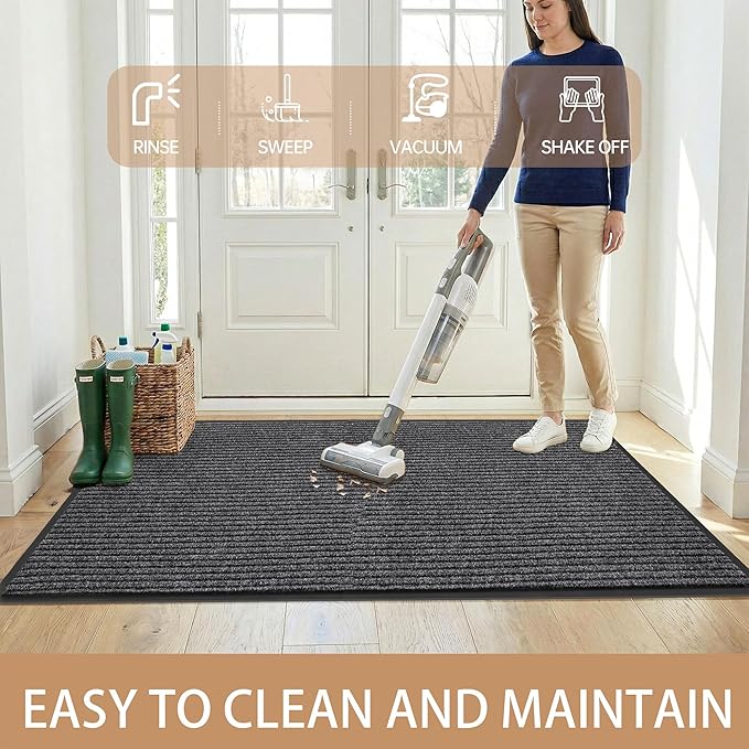 Durable Front Door Mat, Heavy Duty Indoor Outdoor Doormat, 72" x 48" Low Profile Outdoor Mats for Home Entrance, Stain and Fade Resistant Shoe Scraper Mat, Ideal for High Traffic Area