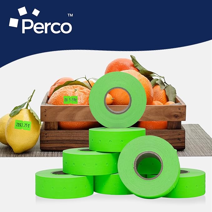 Perco 1 Line Fluorescent Green Labels - Case of 30 Sleeves, 240,000 Blank Pricing Labels for Perco Lite, X, Plus and Pro 1 Line Price and Date Guns