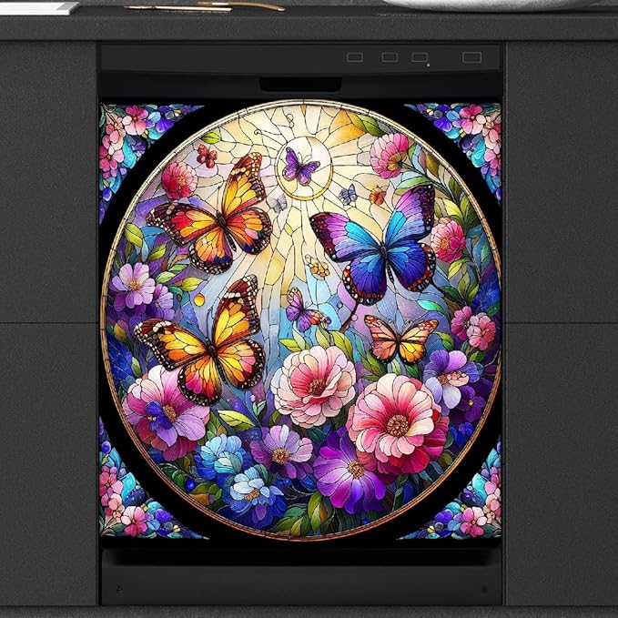 Spring Butterfly Dishwasher Magnet Cover Butterfly Rainbow Animal Dishwasher Decorative Cover Front Dishwasher Door Cover Reuseable Dishwasher Cover Panel Decal for Kitchen Home Appliances 23" X 26"