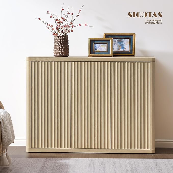 SICOTAS Buffet Cabinet with Storage Accent Sideboard with 6 Doors Modern 93.2" Credenza Fluted Buffet Table Media Console Cabinet Entryway Cabinets for Living Room Kitchen Dining Room Hallway