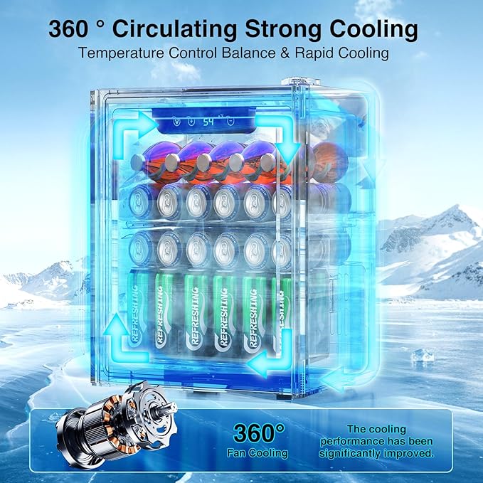 Kismile Mini Fridge 48L Refrigerator for 16 Bottle 68 Can,1.7 Cu.Ft Mini Refrigerator Cooler with Quiet Compressor,LED Light,Electronic Temperature Control for Home/Bar/Office 40-61℉,Silver