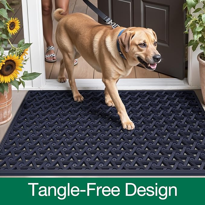 LUMI Outdoor Doormat 24x36, Front Door Mat Outside Entrance, Heavy Duty Rubber Welcome Exterior Door Mat Non Slip Waterproof, Outdoor Rubber Mats with Drainage Holes, Easy Clean Entryway Mats, Blue