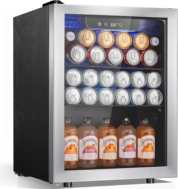 Antarctic Star 1.7 Cu.Ft Beverage Refrigerator 68 Can or 16 Bottle Capacity with Seamless Glass Door, Digital Control & Quiet Compressor, Freestanding Mini Fridge for Bar, Kitchen, Office - Silver