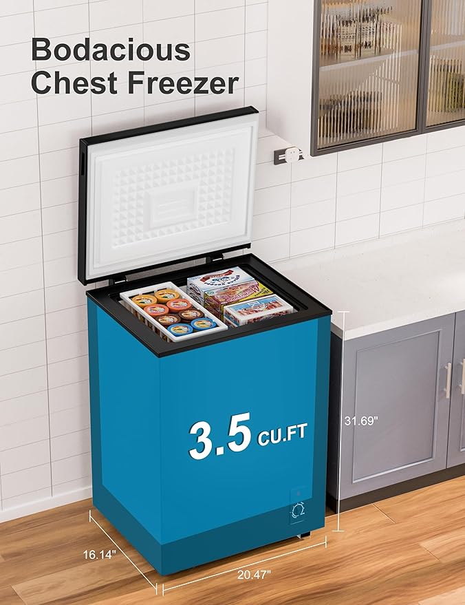 3.5 Cu.Ft Compact Chest Freezer, Energy Saving (0.36kWh/24H) & Ultra-Quiet (<40dB), with Removable Basket, 6-Temp, Manual Defrost Drain, Top Open Door Deep Freezer for Apartment, Dorm, Kitchen, Black