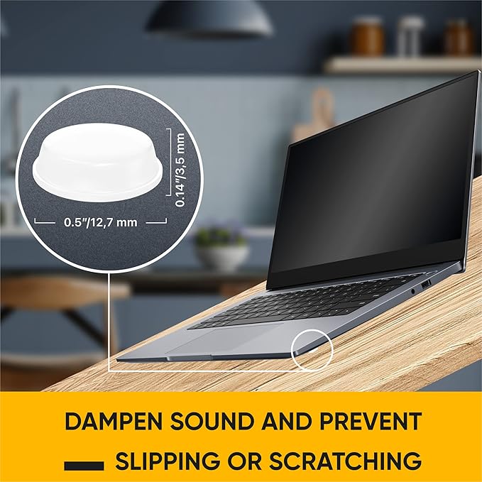 128 White Cabinet Door Bumpers - 1/2 Inch Self Adhesive Rubber Stoppers for Drawers, Damp Pads Cupboards, Cutting Boards, Glass Tops, Picture Frames - Vellax