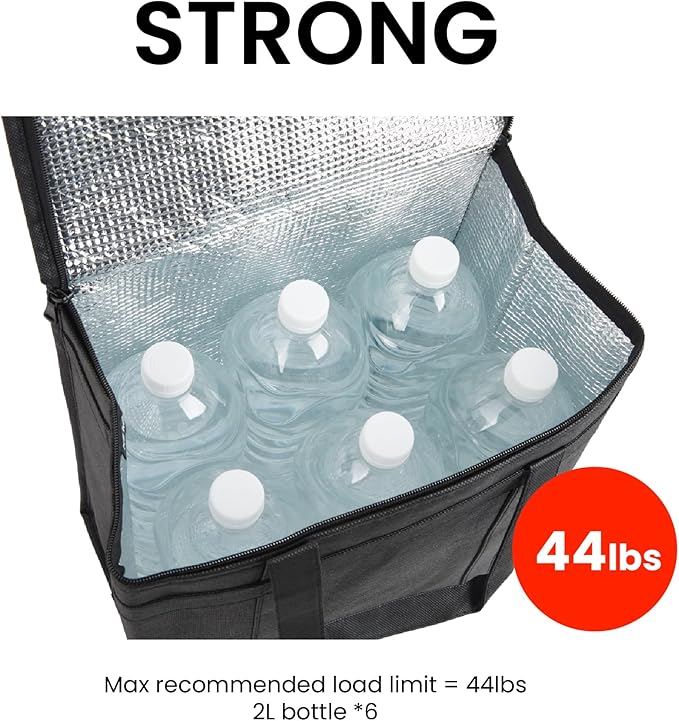 NZ home Insulated Bags for Food Delivery (Medium) Grocery Shopping Cooler Bag, Pizza Delivery, Hot & Cold Catering Tote, Reusable, Foldable & Heavy Duty (Black)