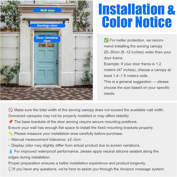 Awning for Door Entrance,40x40 Inches Awnings for Doors with Separate Drainage,Front Door Awning Exterior,Polycarbonate UV, Rain, and Snow Protection for Porch,Patio,Window,Deck