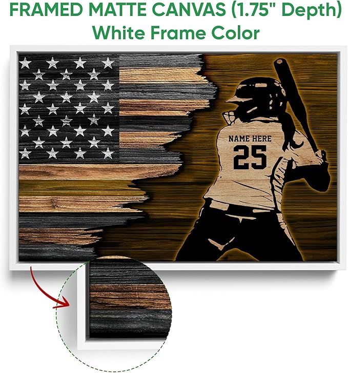 Personalized Softball Poster & Framed Canvas, Softball Player American Flag - Inspirational Quote Motivational Home Office Decor, Custom Name Number Bedroom Living Room Aesthetic Wall Art