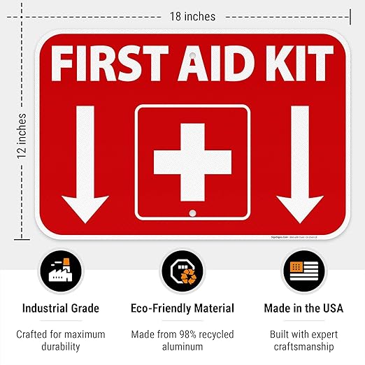 First Aid Kit Sign, (SI-1040) 12x18 Inches, 3M EGP Reflective .063 Aluminum, Fade Resistant, Made in USA