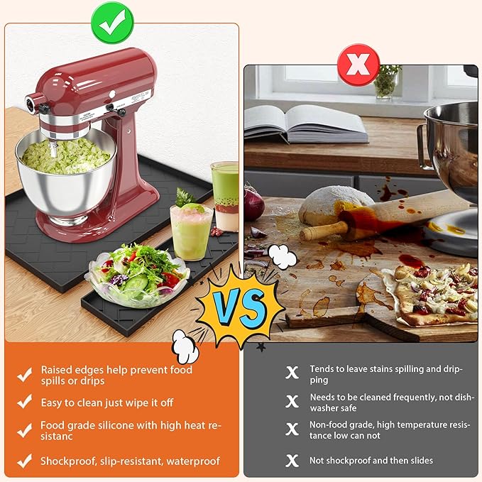 Silicone Mat For kitchen aid Stand Mixer&Blender- Removable 18"*15"*0.5" Countertop Protector Mat, Concave Convex Design, Slip-resistant, shock-absorbing, leak-proof-Stand Mixer Accessories (Black)