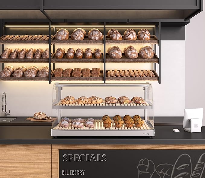 KoolMore 40 in. Glass Countertop Dry Bakery Display Case with Two Shelves and Bamboo Trays (DC-53C-B)