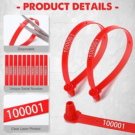 Roowest 1000 Pcs Plastic Truck Trailer Door Seals, Tamper Evident Security Tags, Numbered Safety Disposable Locks for Container Logistics Transport Package Shipping(Red)