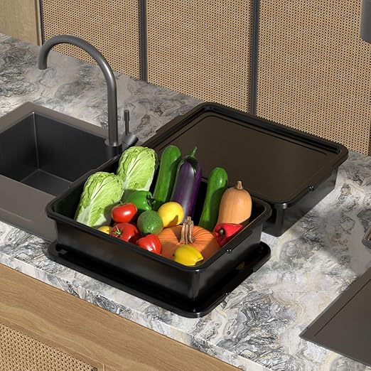 13 L Plastic Bus Tubs with Lids, Food Service Bus Tub Box, Black, 12 Packs