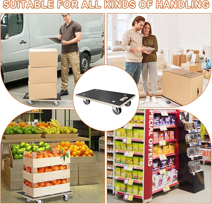Furniture Movers with Wheels 2 Pack Rectangle Wood Platform Dolly Cart 1100 lbs Capacity Heavy Duty Furniture Mover Carrier with 4 Wheels Small Moving Dolly, Heavy Objects Hauling