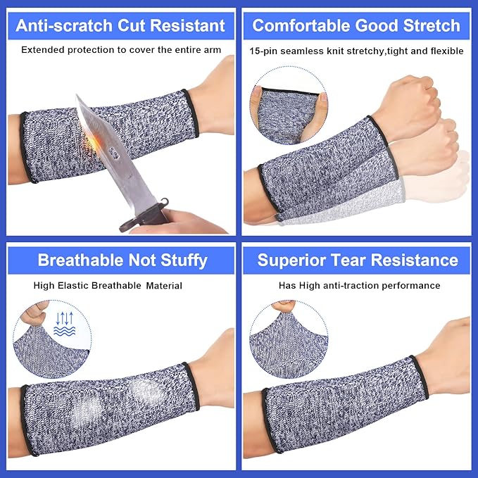 Sintege 3 Pairs Arm Protectors for Thin Skin and Bruising Cut Resistant Forearm Sleeve Level 5 Arm Burn Protection Sleeve (Light Blue, Dark Blue, Black,7.9 Inch)